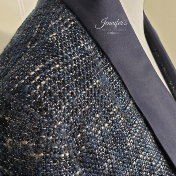 Adrianna Papell Rich Navy w/Metallic Silver Tweed Cropped Open Jacket - Picture 4 of 6